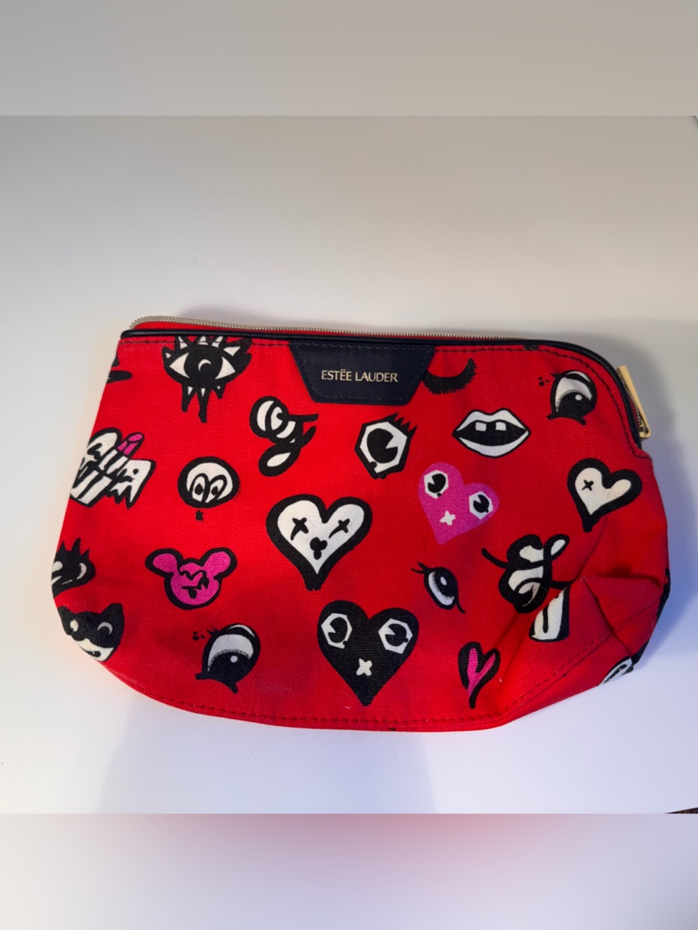 Estée Lauder Red Graphic Cosmetic Makeup Bag Travel Pouch
